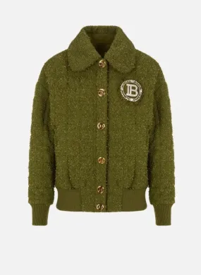 BALMAIN CRYSTAL LOGO QUILTED TWEED JACKET
