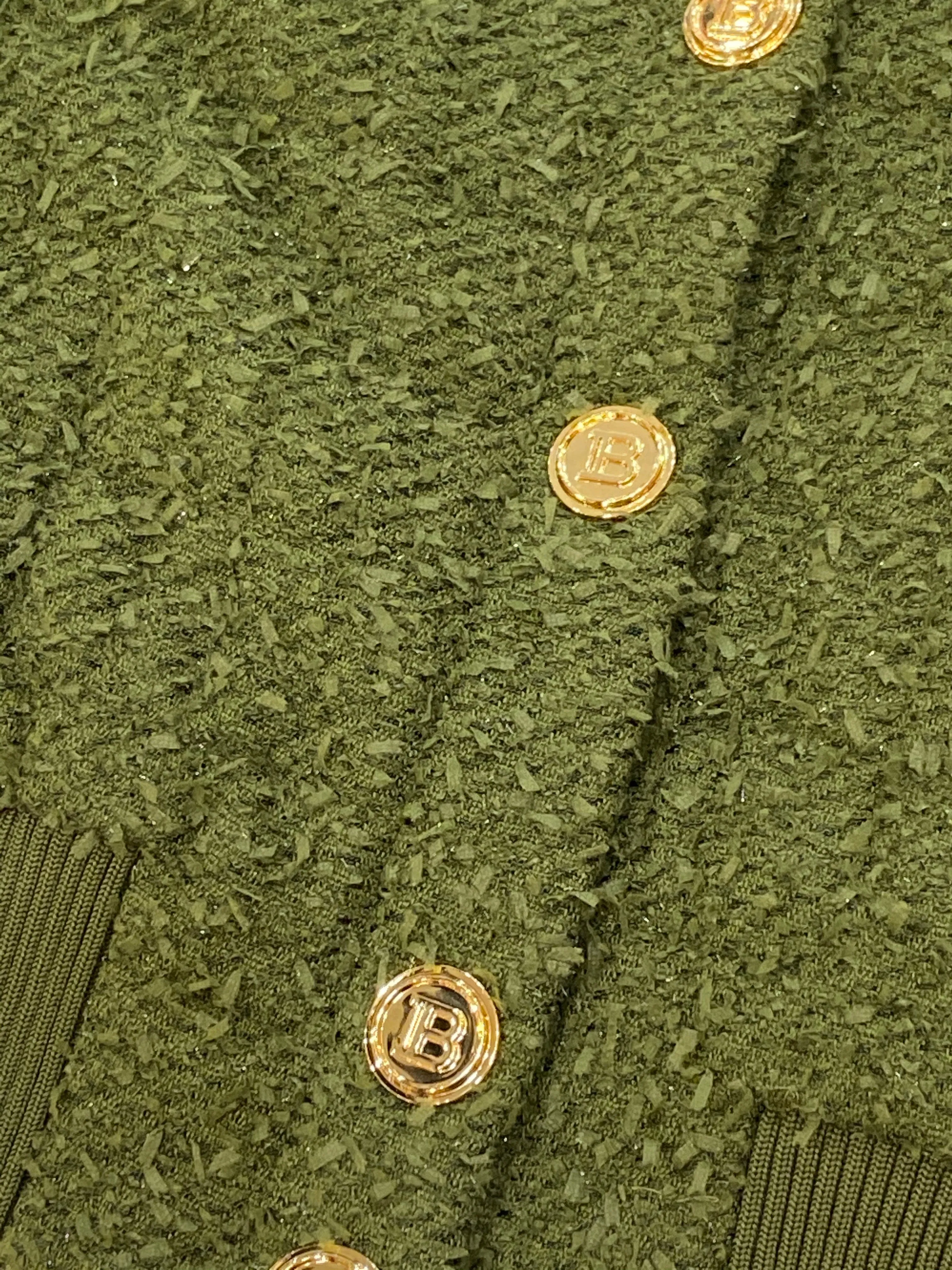 BALMAIN CRYSTAL LOGO QUILTED TWEED JACKET