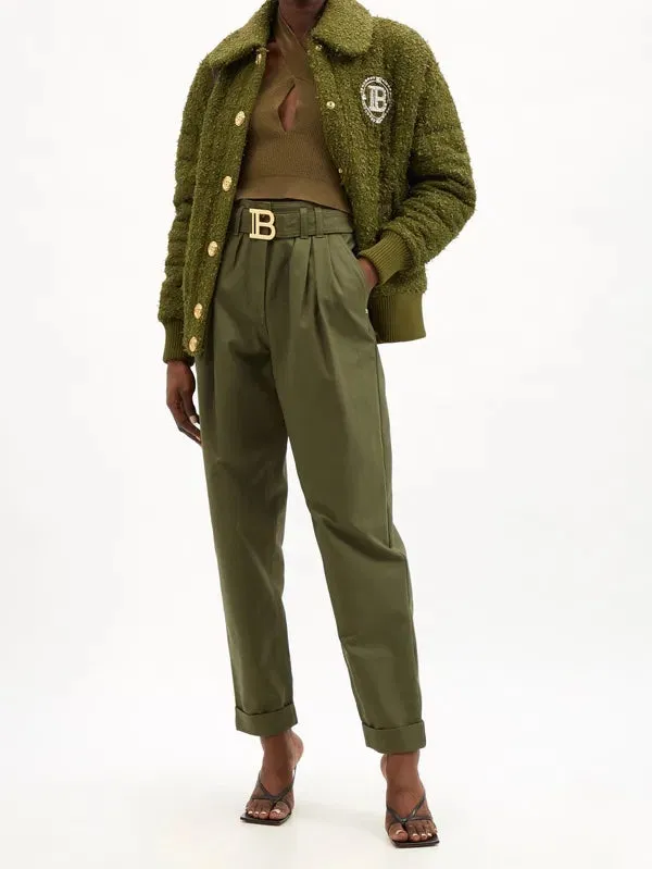 BALMAIN CRYSTAL LOGO QUILTED TWEED JACKET