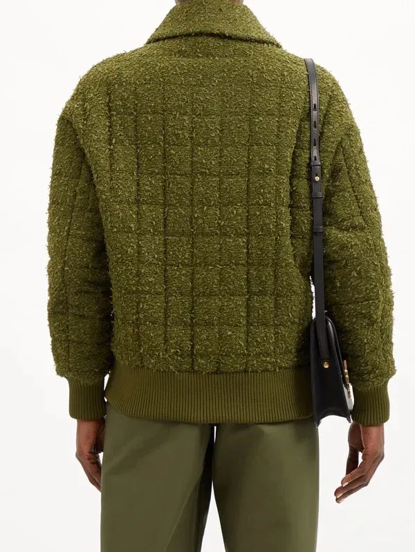 BALMAIN CRYSTAL LOGO QUILTED TWEED JACKET