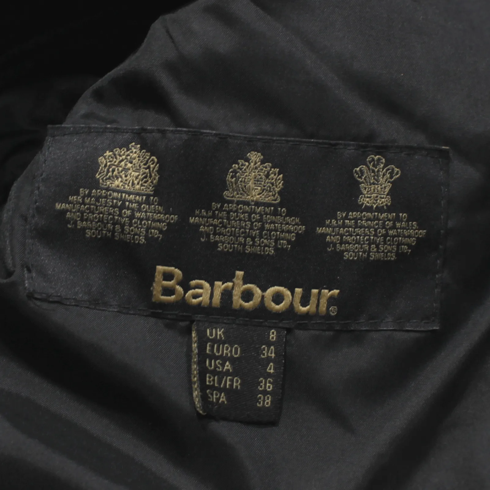 BARBOUR Tweed Quilted Jacket Black Womens UK 8