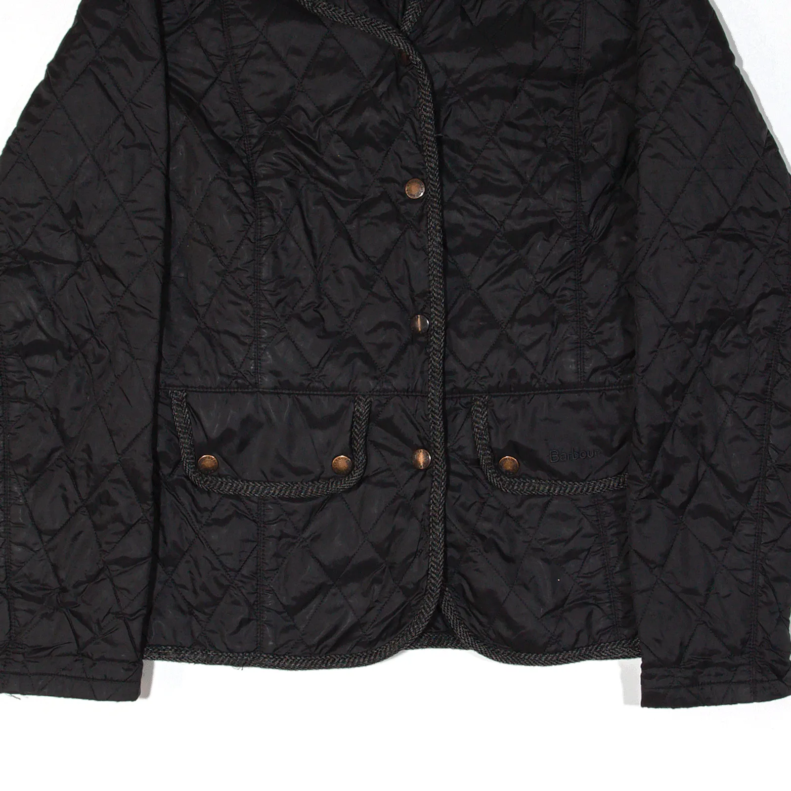 BARBOUR Tweed Quilted Jacket Black Womens UK 8