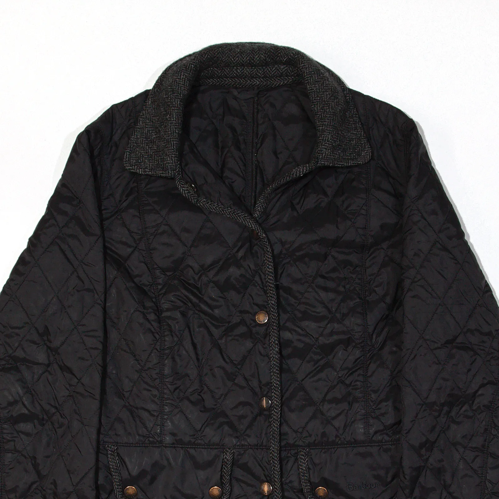 BARBOUR Tweed Quilted Jacket Black Womens UK 8