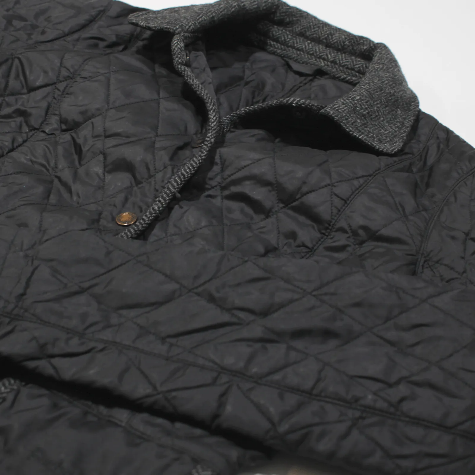BARBOUR Tweed Quilted Jacket Black Womens UK 8