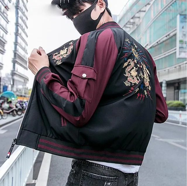 Chinese Dragon Embroidery Hip Hop Style Men Jacket