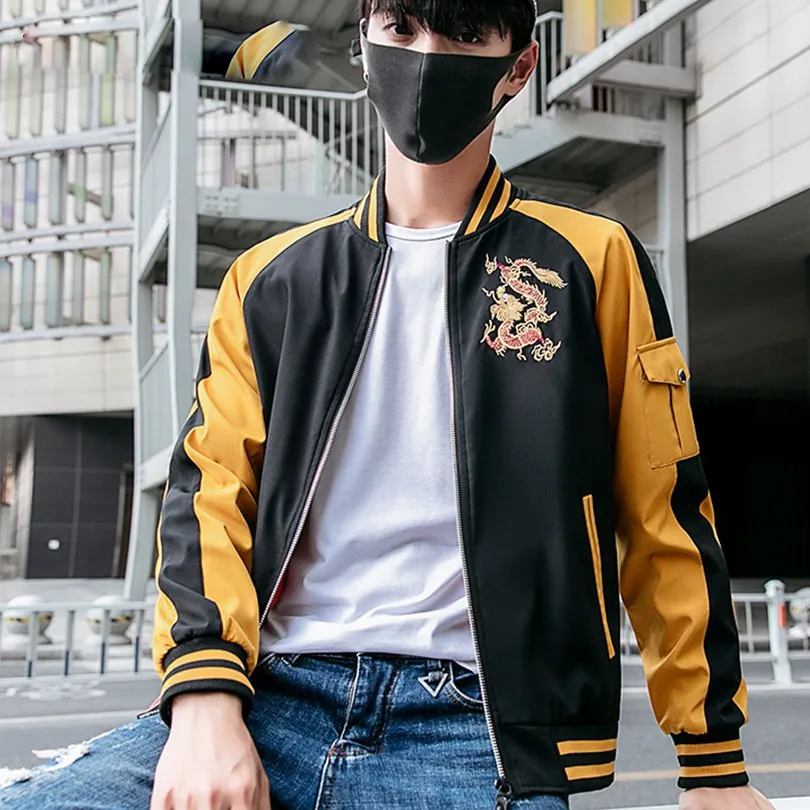 Chinese Dragon Embroidery Hip Hop Style Men Jacket
