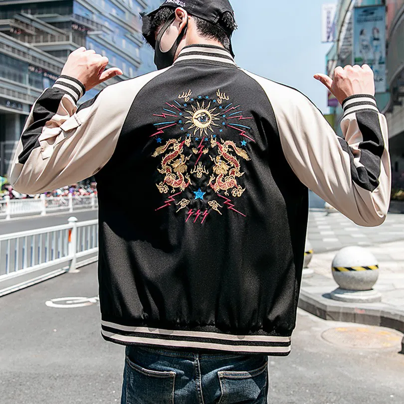 Chinese Dragon Embroidery Hip Hop Style Men Jacket