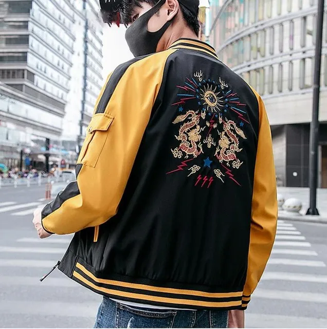 Chinese Dragon Embroidery Hip Hop Style Men Jacket