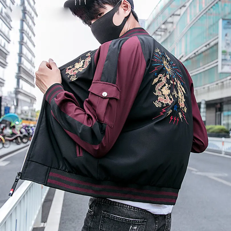 Chinese Dragon Embroidery Hip Hop Style Men Jacket