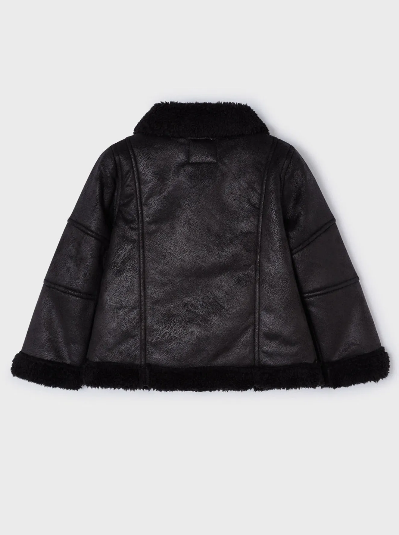 Mayoral Mini Black Shearling Collar Faux Suede Jacket _4414-85