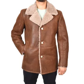 Mens Retro Genuine Sheepskin Leather Crombie Coat Mikael Brown