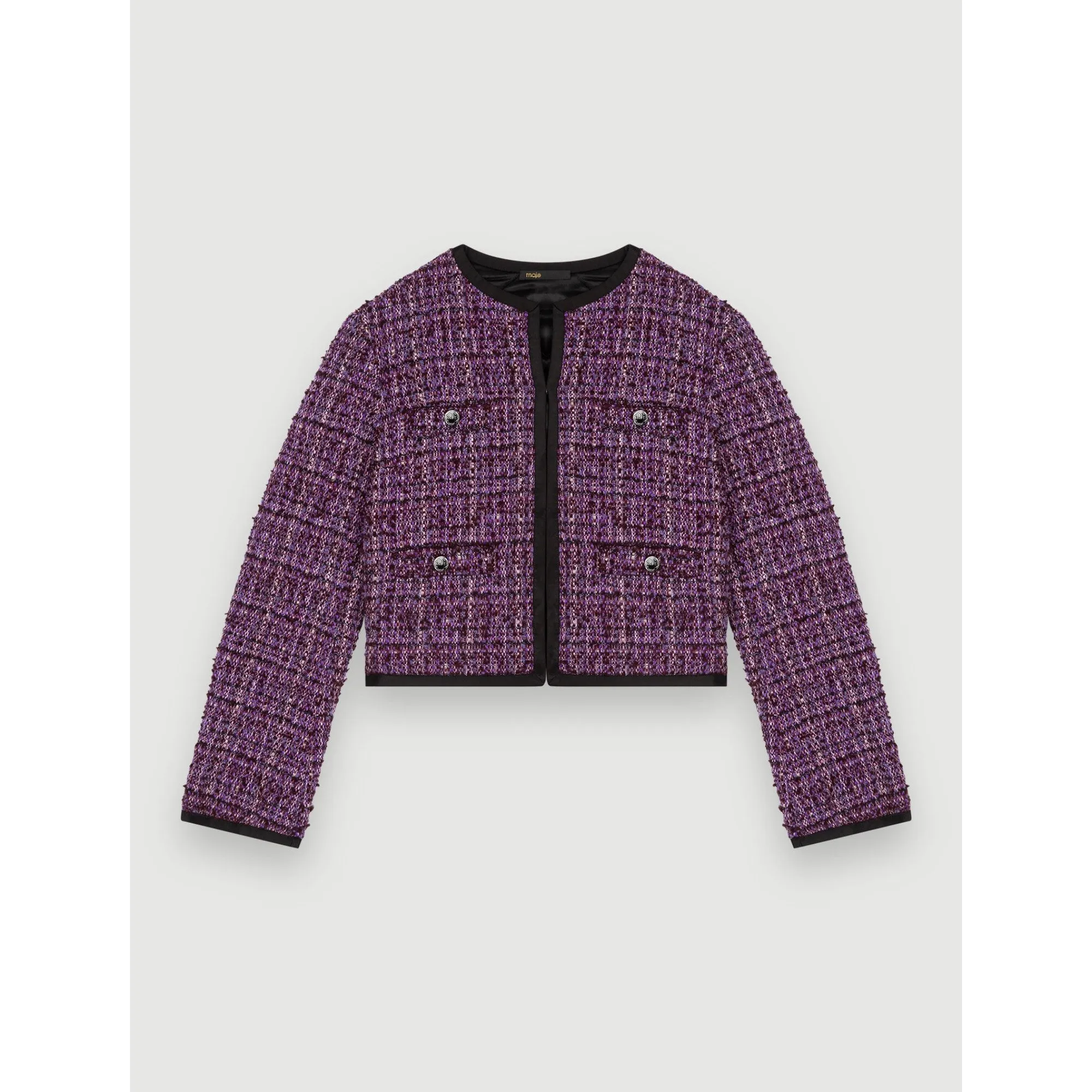 Women Purple Quilted Tweed Jacket - Purple