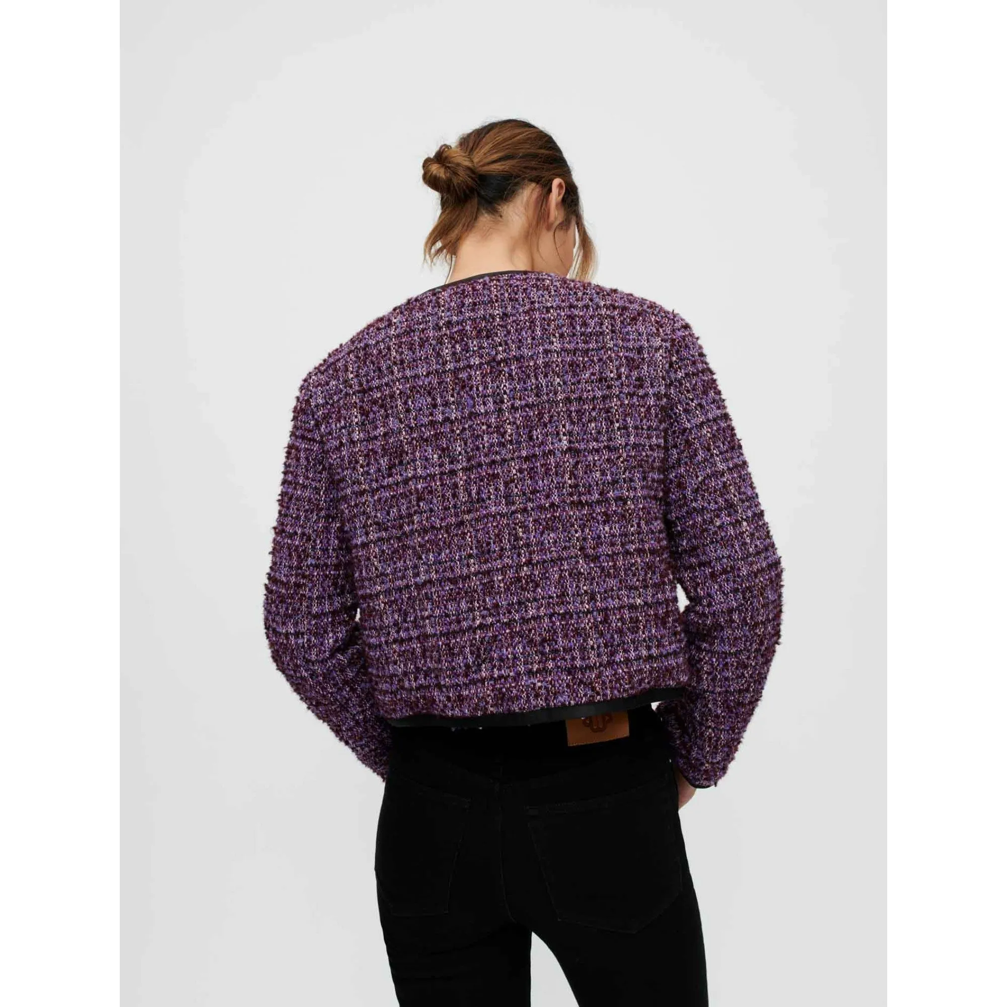 Women Purple Quilted Tweed Jacket - Purple