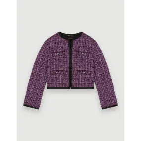 Women Purple Quilted Tweed Jacket - Purple